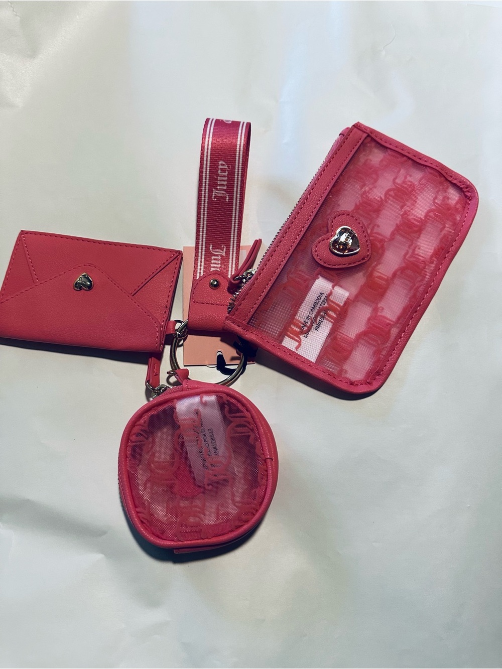 Juicy Couture Hot Pink Wallet, Coin Case & Card Holder Set with Strap